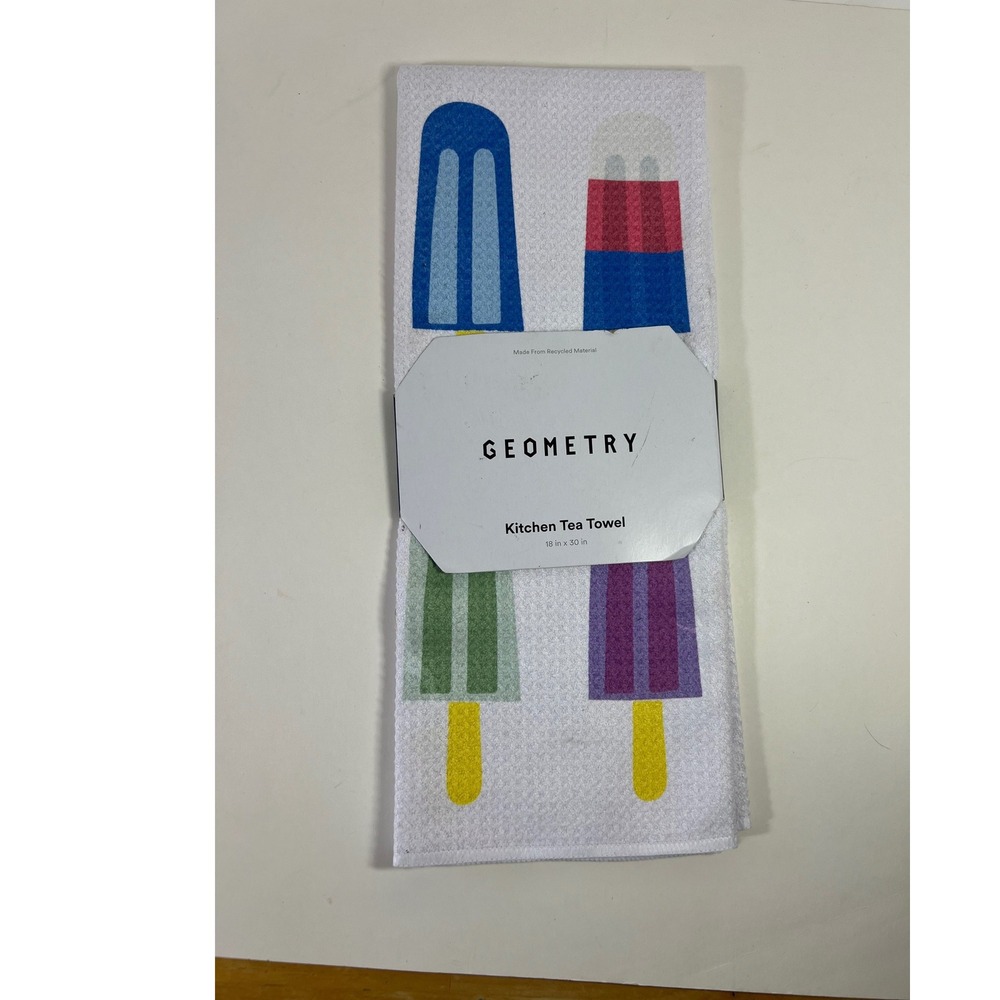 Geometry Kitchen Tea Towel Popsicle Print Recycled Material 18x30 Multi